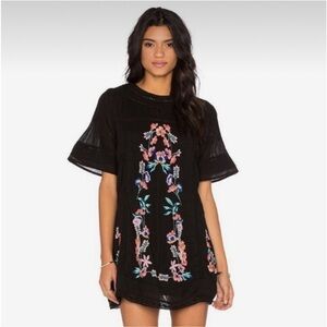 FREE PEOPLE Perfectly Victorian Dress XS Black Floral Embroidery Boho Southern